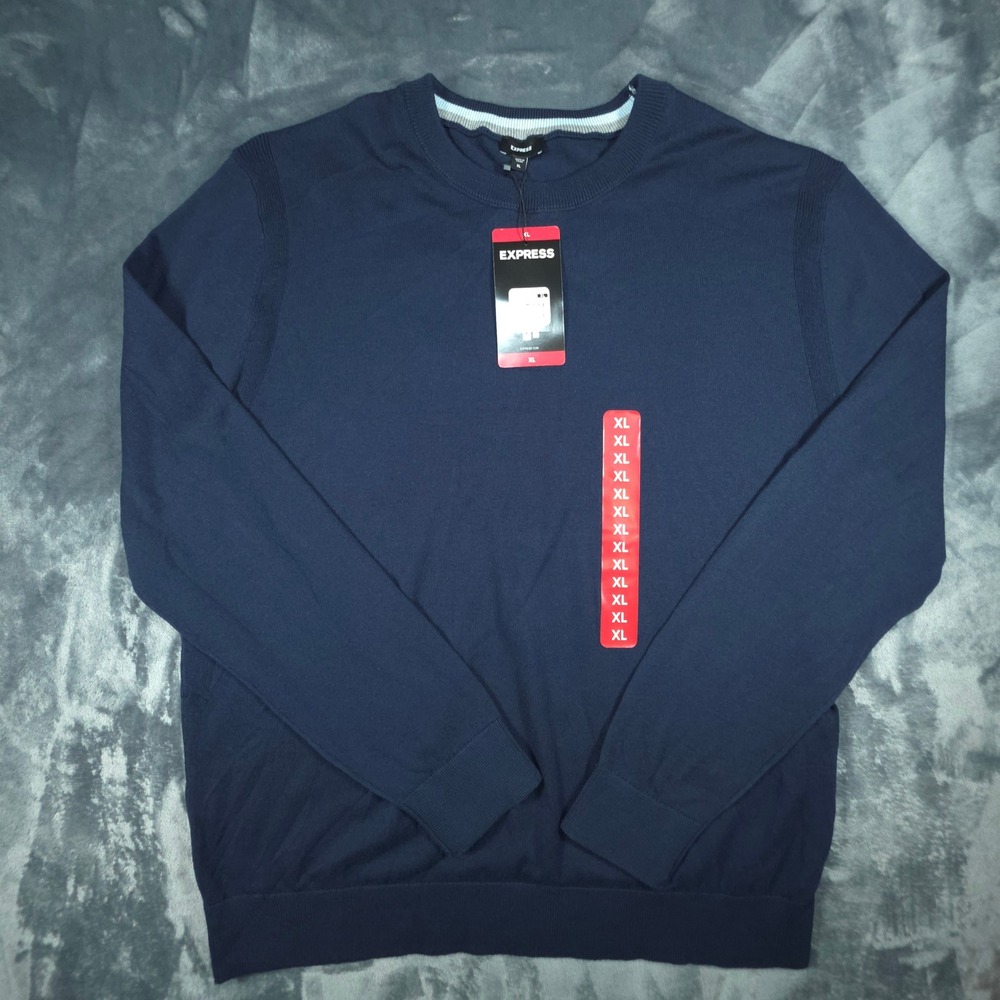 Express Mens Crew Neck Sweater Navy Blue Cotton Blend XL EX070886